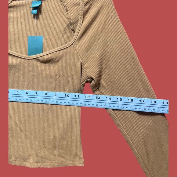 Wild Fable - Women's Long Sleeve Sweetheart Neck Shirt - Brown - Extra Small - Picture 3 of 13